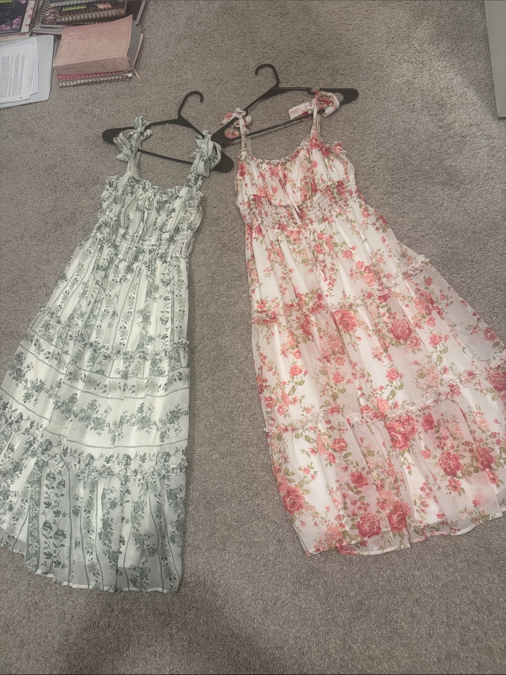 Trixxi Floral Tie-Shoulder Maxi Dress - Pink & Green Floral